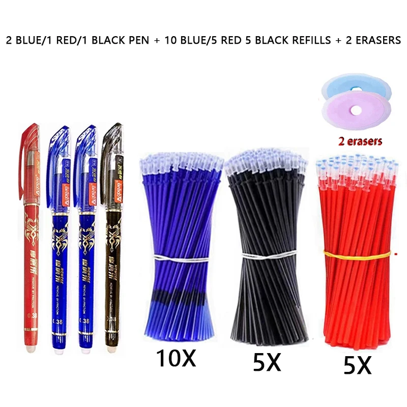 26 Pçs/set Kawaii Canetas Apagáveis Azul/preto/vermelho 0.35mm Caneta Gel Tinta Gel Papelaria Escola Escrita Suprimentos para Notebook Escritório Stu