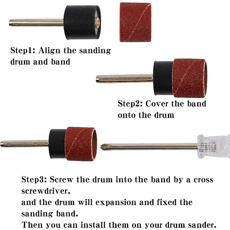 サンディングドラムキット サンディングバンド 1/2 1/4 インチ サンドマンドレル 80/120/180 グリット ドレメルネイルドリルロータリー研磨ツールに適合