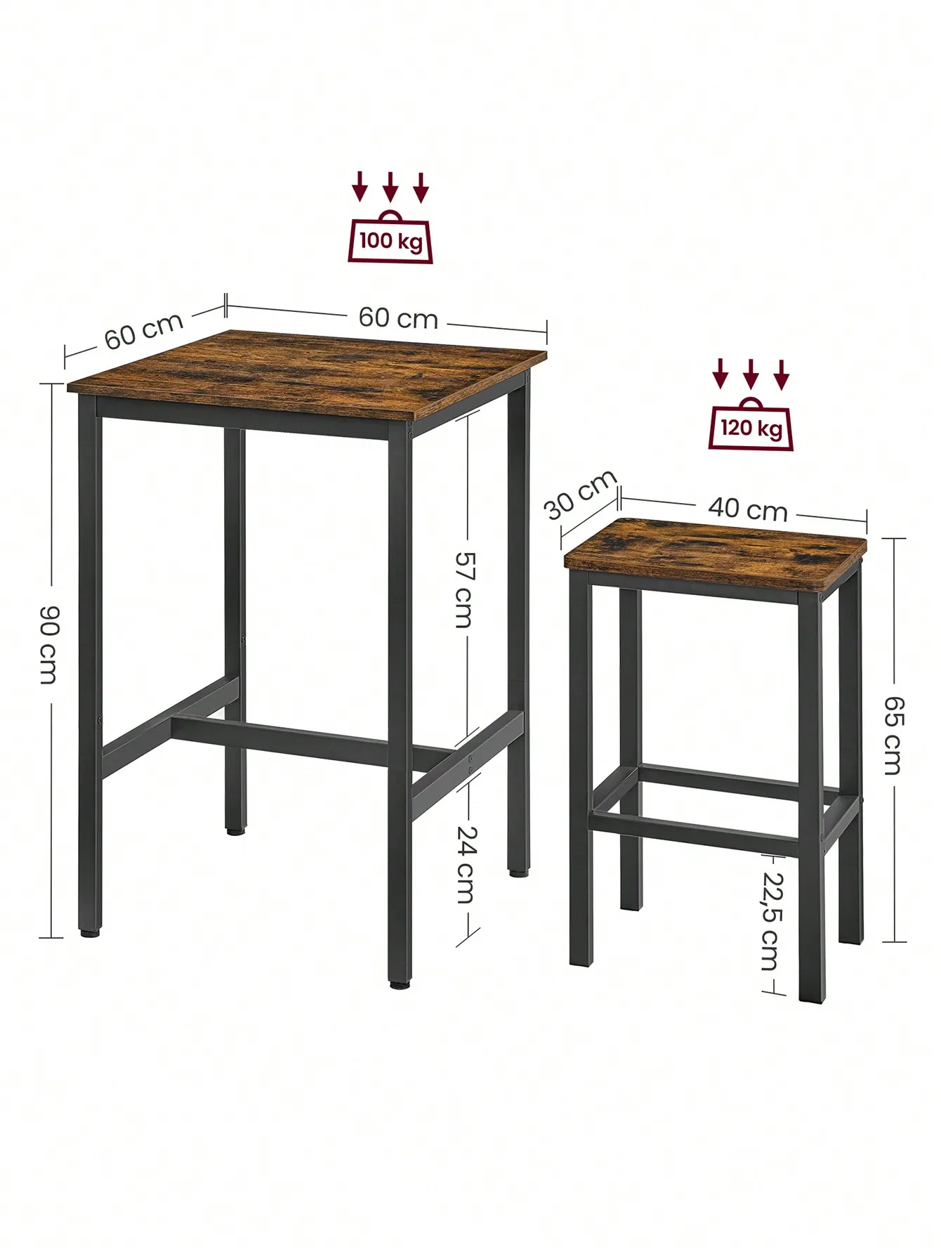 VASAGLE-Juego de mesa de Bar cuadrada, 2 Taburetes de Bar, mesa de Pub de comedor para 2, Juego de desayuno de cocina que ahorra espacio, sala de estar, sala de fiestas