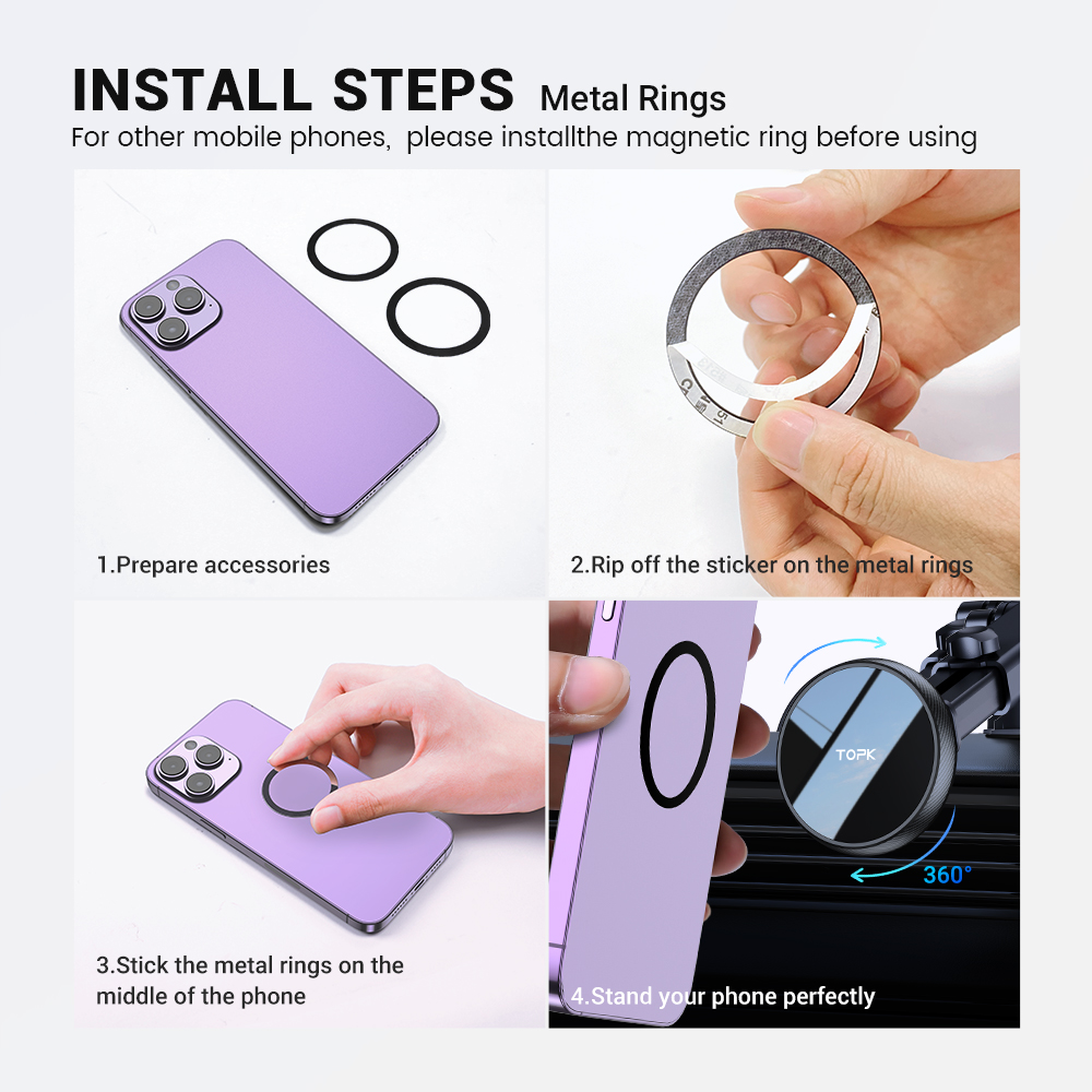 TOPK Mag-Safe 磁気自動車電話ホルダー カーマウント フロントガラスとダッシュボード用 [強力な吸引] 携帯電話用の調節可能なロングアーム