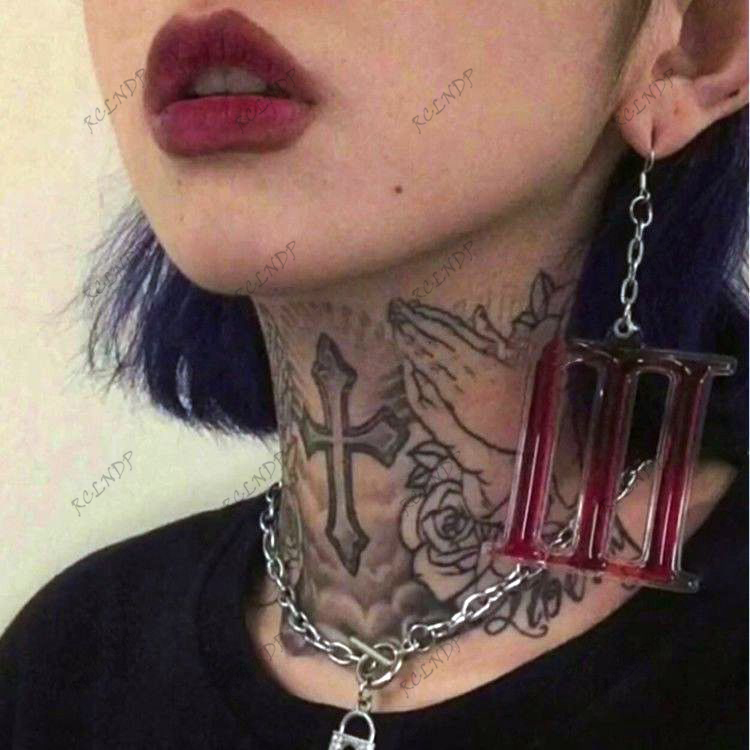 防水一時的なタトゥーステッカー花ビッグ祈り手クロス Honely 素敵な手紙ネックフラッシュタトゥーフェイクタトゥー女性男性