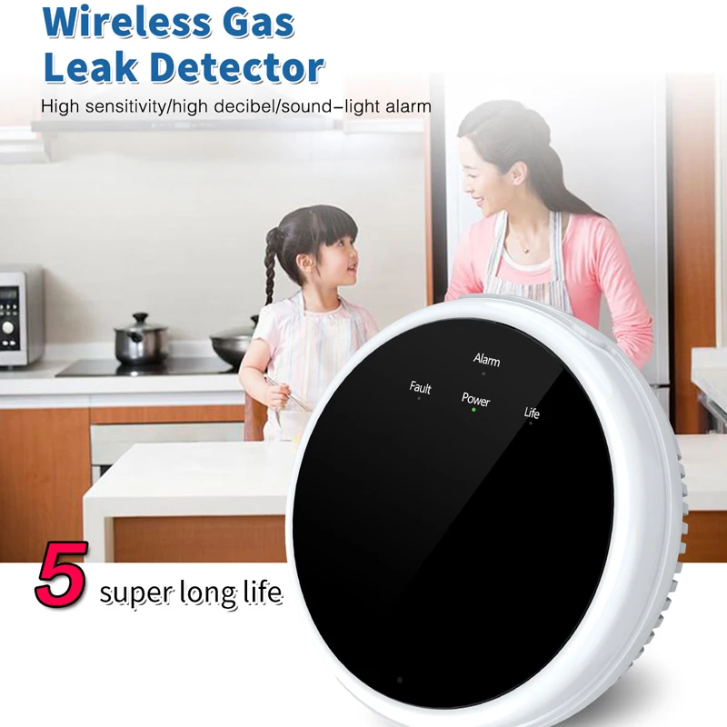 433MHz Wireless ธรรมชาติเครื่องตรวจจับก๊าซห้องครัวแก๊สรั่ว Sensor เสียงนาฬิกาปลุกใช้งานร่วมกับสมาร์ทโฮม Security Alarm System