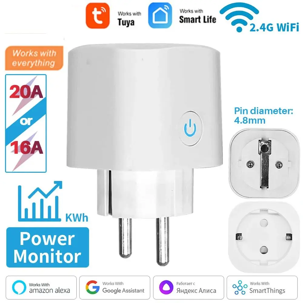 Tuay Smart Socket EU16A/20A AC100-240V Wifi Smart Plug With Power Monitoring Timing Voice Control Support Alexa Google Home
