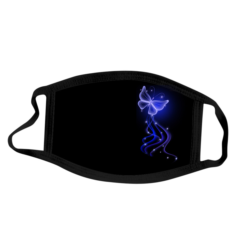 Mascarilla facial protectora lavable de algodón con elásticos para las orejas, cubierta bucal antipolvo para exteriores con estampado de mariposas a la moda, 1 ud.