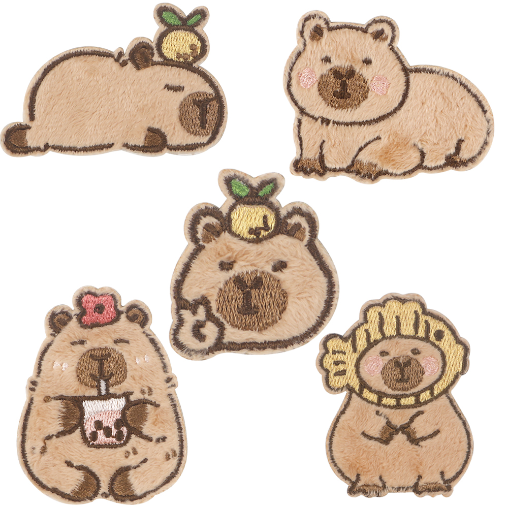 Cartoon Capybara Stickerei Patch Eisen auf Patches auf Kleidung Rucksack niedlichen Patches für Jacken DIY nähen Patch Aufkleber 5 teil/satz