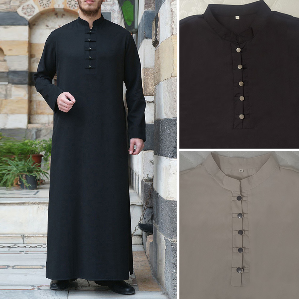Juba Thobe, manga comprida masculina, roupas abaya muçulmanas, preto, moda, primavera, verão, 2023