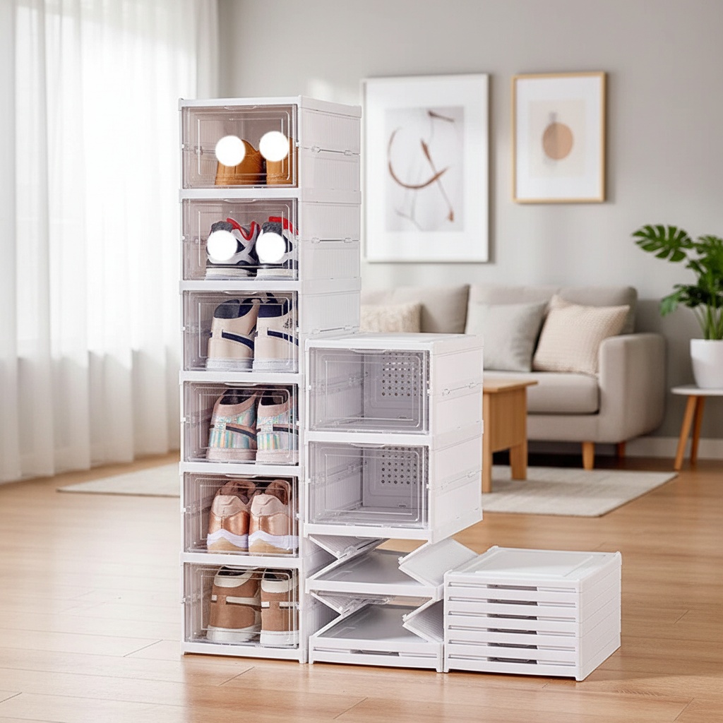 Caja de almacenamiento de zapatos de 6 capas, organizador de Zapatero, ahorro de espacio, zapatillas de plástico transparente plegables para esquina de pared, estante apilable