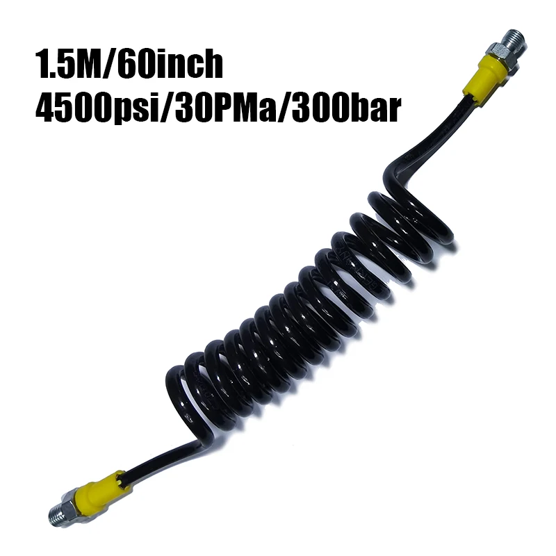 High Pressure 150cm/60inch Coiled Remote Line Microbore Charging Hose 30Mpa/4500psi M10*1 Pneumatics Air Refilling