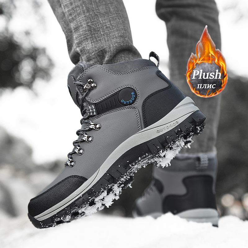 Botas de nieve impermeables para hombre, Botines de cuero súper cálidos, antideslizantes, para exteriores, senderismo, Invierno