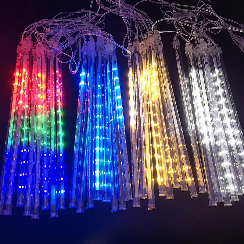 Luci a pioggia a LED con pioggia di meteoriti, impermeabili, con gocce di pioggia che cadono, per decorazioni natalizie, feste, patio, 30 cm