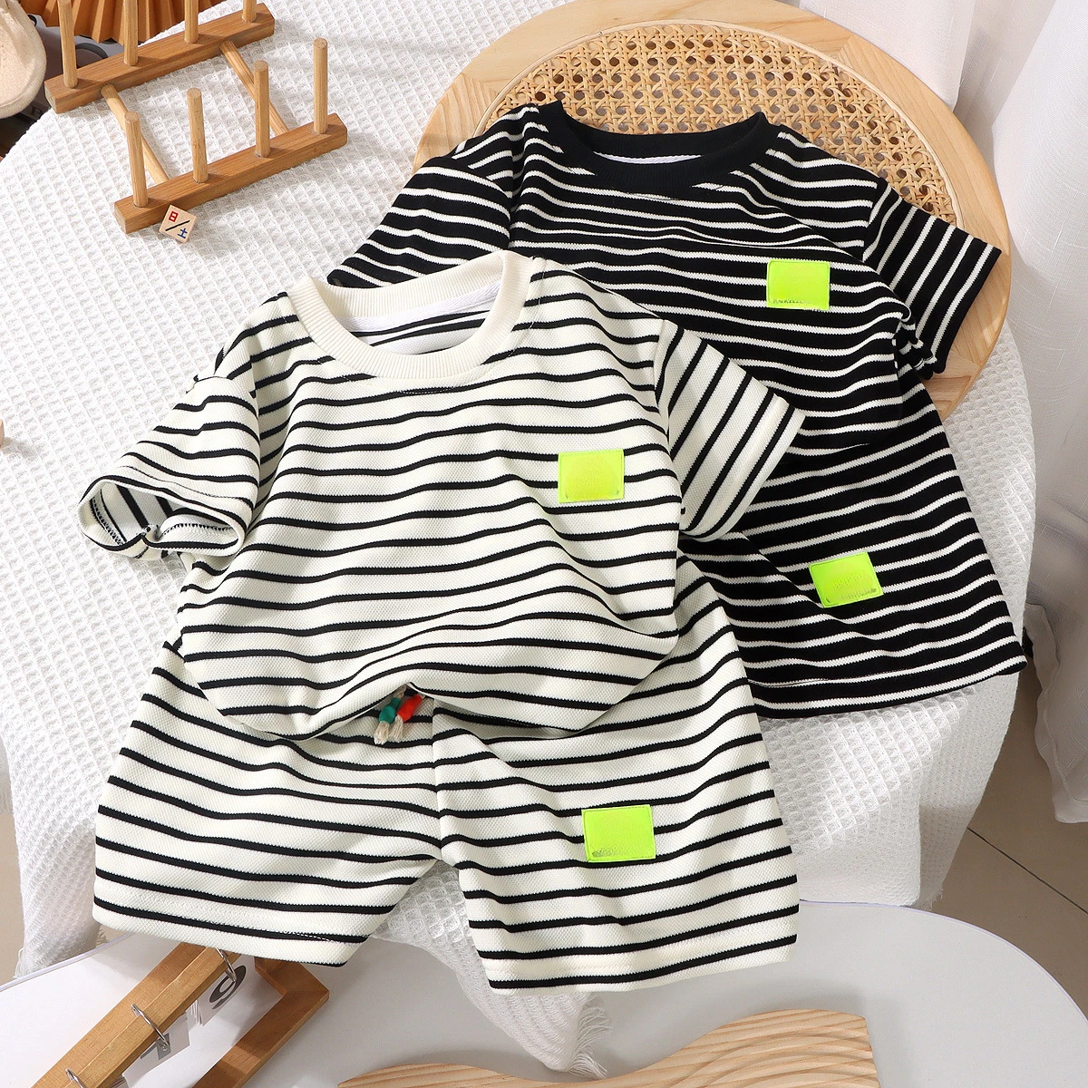 Fashion New Children Short Sleeve Shorts Sets Summer Kids Clothes Boys Baby Cotton Tee Pant Outfits Black and White Stripe