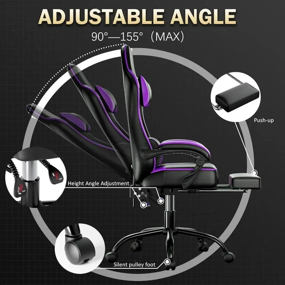 Gaming Chair, Computer Chair with Footrest and Lumbar Support, Ergonomic Video Game Chair with Headrest