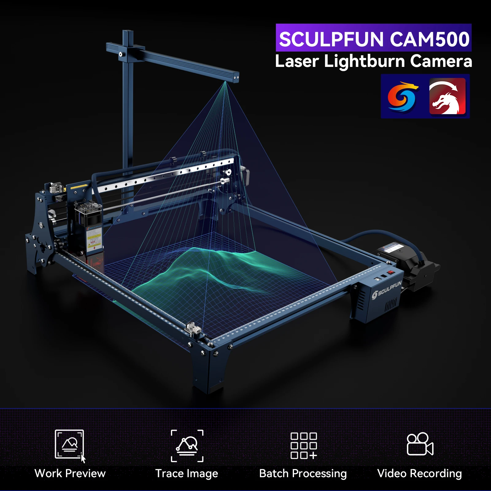 【Ausverkauf】SCULPFUN Kamera 5 MP 120 °   Weitwinkelobjektiv mit 400 x 400 mm Arbeitsbereich für Sculpfun S6pro/S9/S10/S30 S30 Ultra-Serie