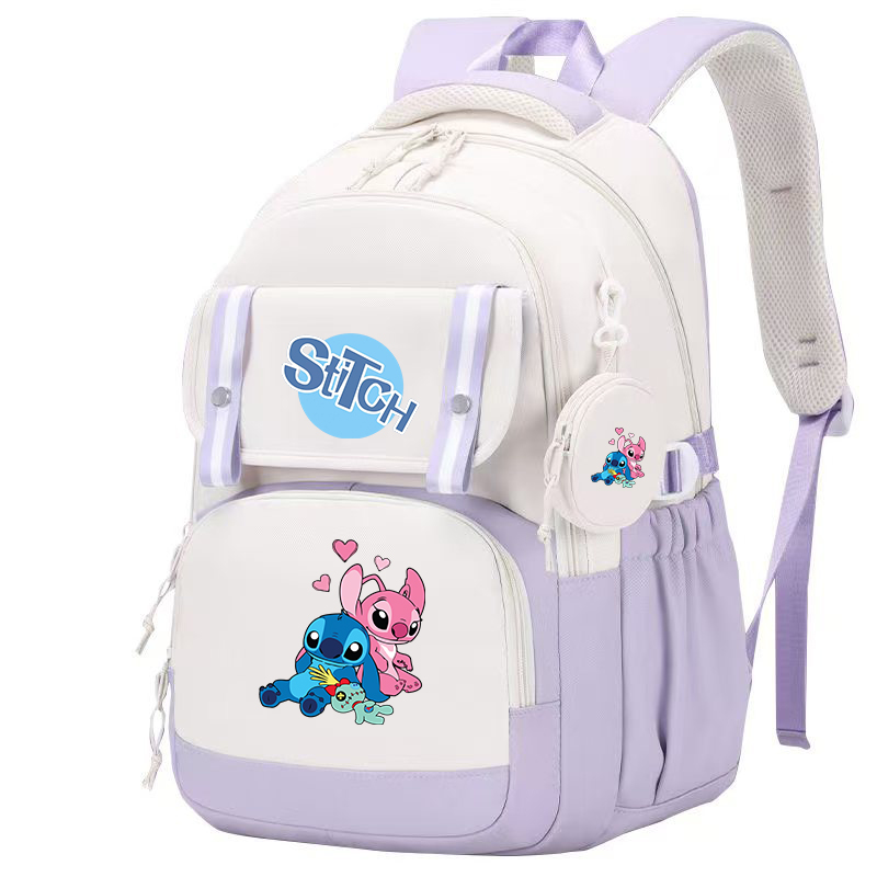 Stitch Large Capacity Backpack, Multiple Pocket Preppy Schoolbag, Cartoon Anime Daypack, Travel Commute Knapsack With Coin Purse