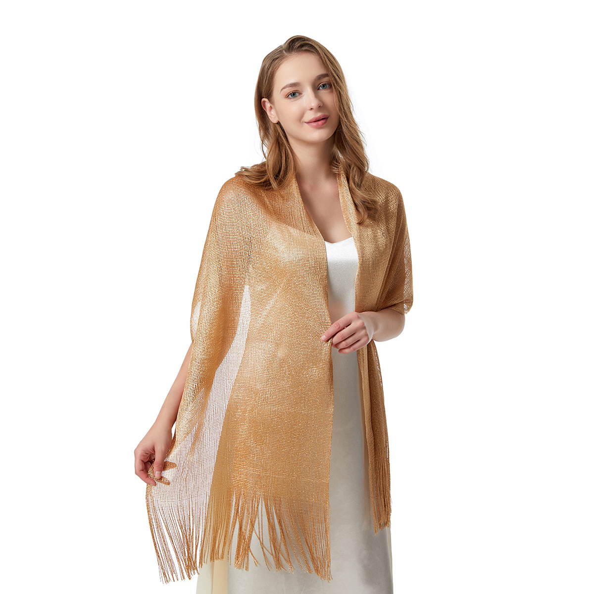Mode Helle Seide Sonnencreme Schal Hijab Gold Silber Glänzende Schals Für Frauen Spitze Quaste Party Abendkleid Schal