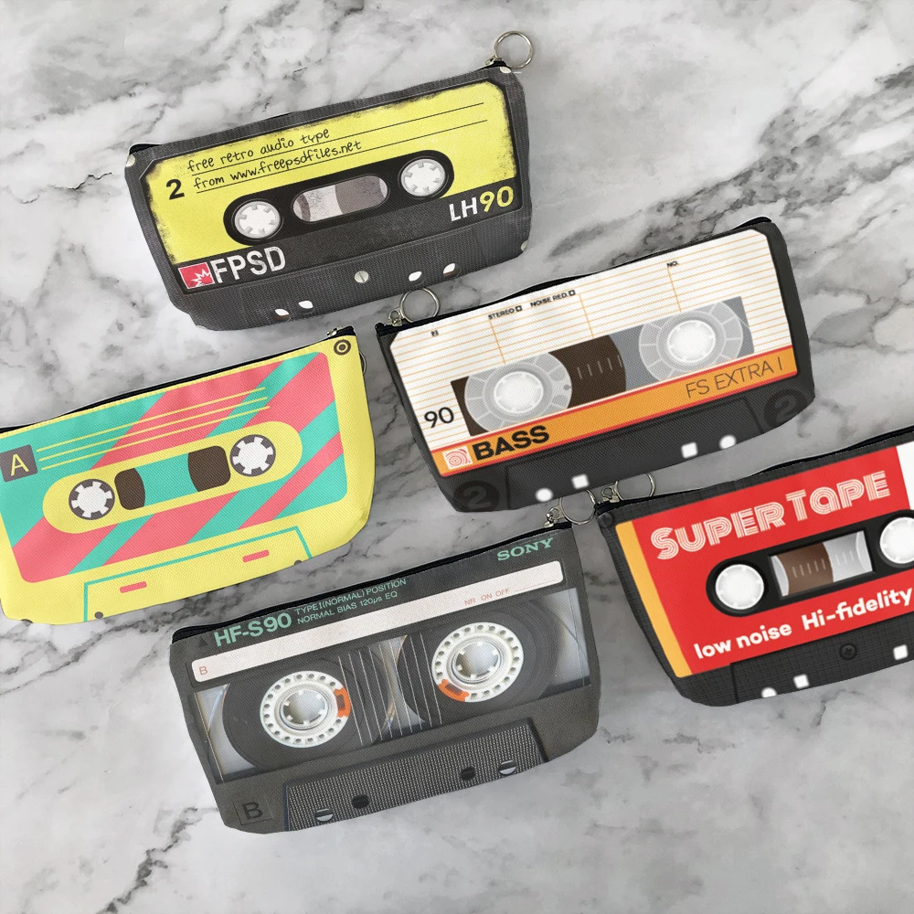 Vintage Cassette Băng Nhạc Túi Đựng Mỹ Phẩm Cho Nam Nữ Du Lịch Tiệc Cưới Đựng Phụ Kiện Trang Điểm Lưu Trữ Đồ Túi
