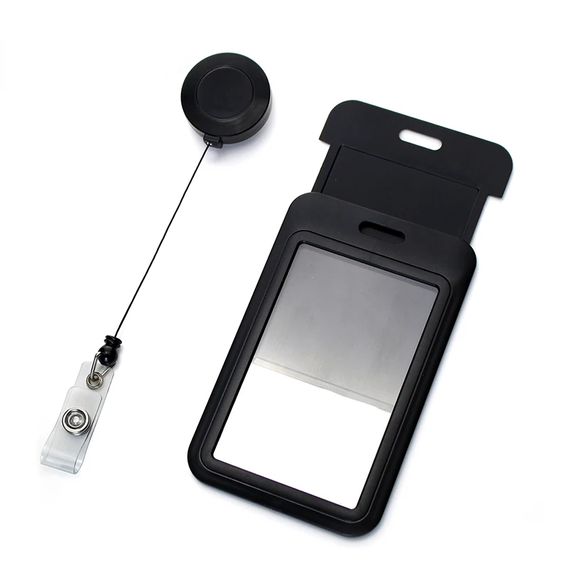 1Set Retractable Badge Holder Reel Staff Nurse Plastic Working Permit Holder Cover Exhibition Bus Pass Card Cover Case ID Sleeve