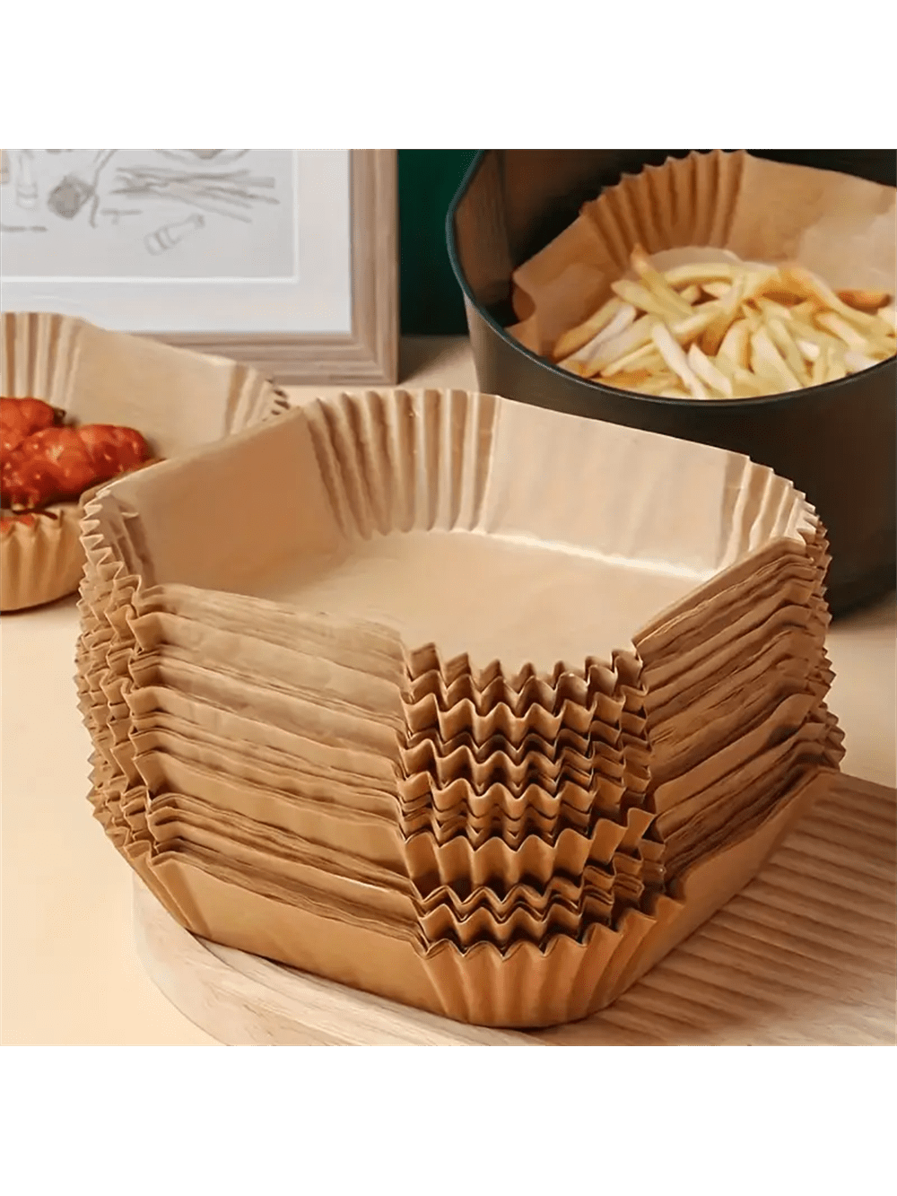 Air fryer paper，50/100 pieces of disposable paper pads for air fryer, air fryer accessories, oil-proof and waterprof
