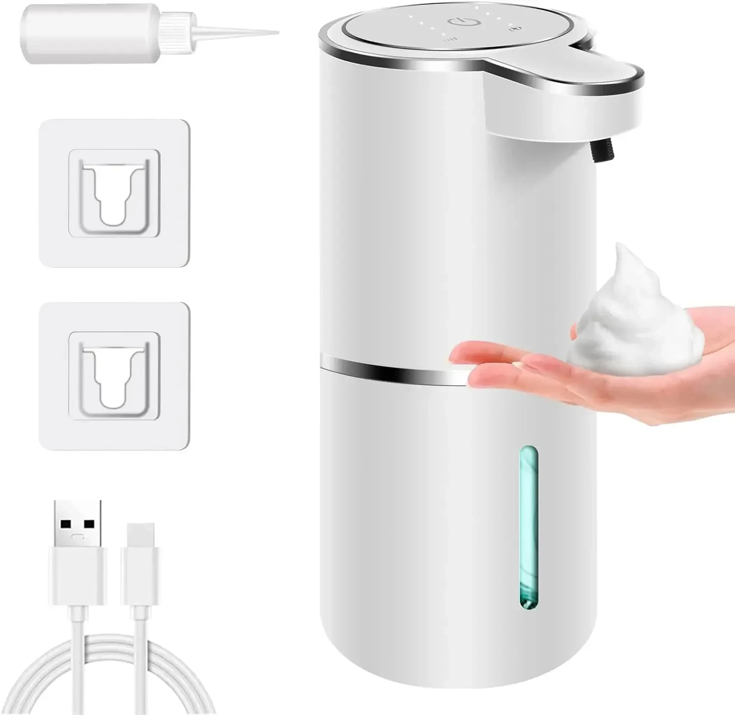 เครื่องจ่ายสบู่อัตโนมัติ Touchless เครื่องจ่ายสบู่โฟม 380ml USB ชาร์จไฟฟ้า 4 ระดับปรับเครื่องจ่ายสบู่โฟม