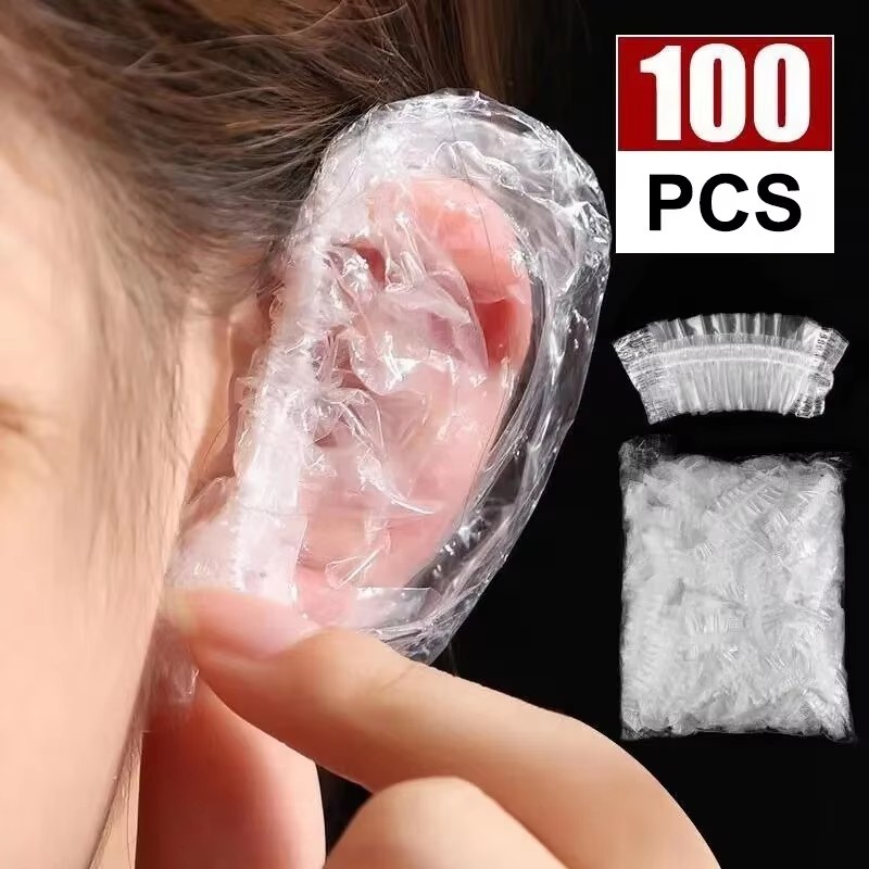 100 Uds. Orejeras desechables transparentes para ducha tapones para los oídos impermeables tapones para los oídos de plástico para teñir el cabello cubiertas de ducha protectores de oídos
