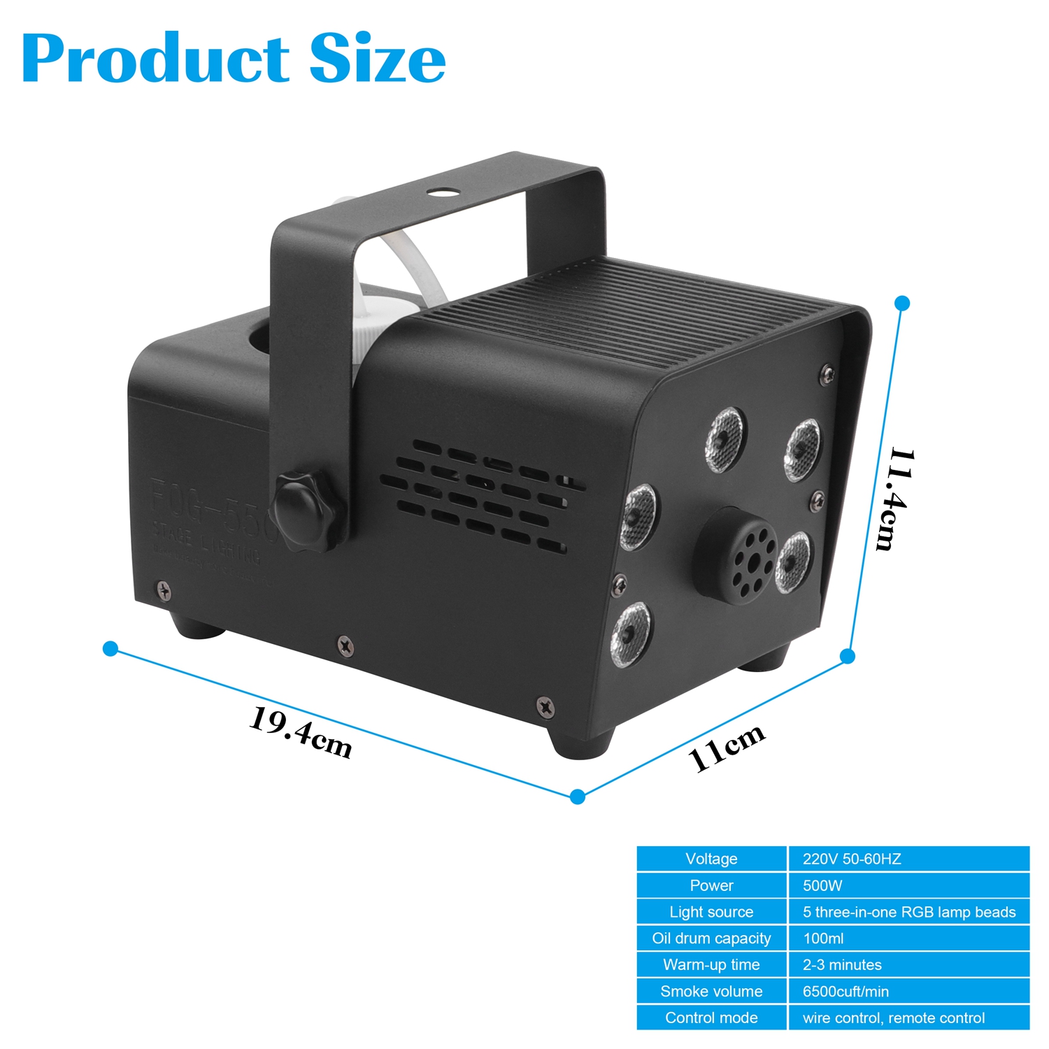 Fieryzeal Fogger 500W 5 RGB Beads Smoke Machine Remote Control DJ Light Party Machine Stage Machine for Club Concert