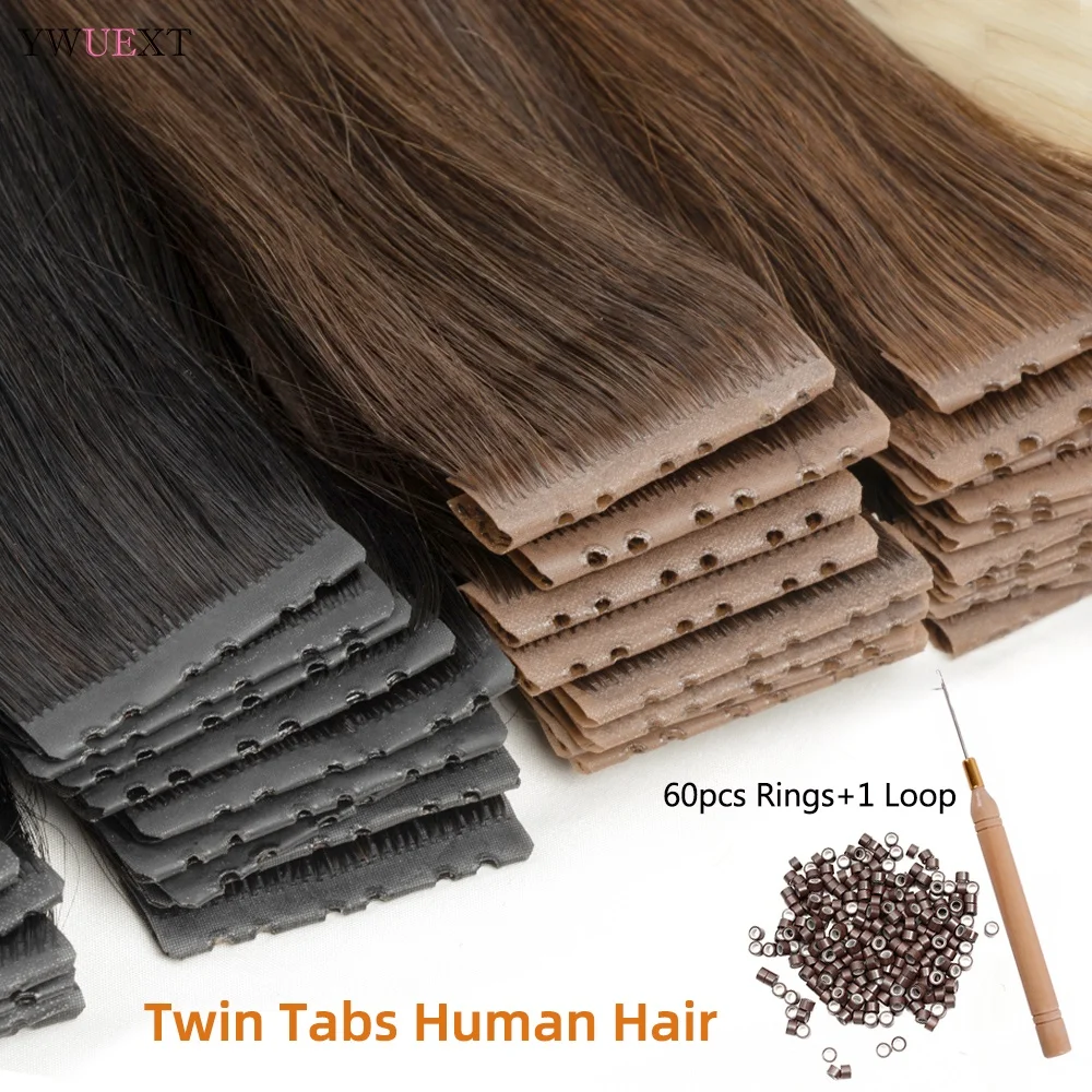 Extensões de cabelo invisíveis com abas duplas, 12-24 polegadas, fita de pele pu, cabelo humano 100% natural, preto jato, micro anel de trama de cabelo