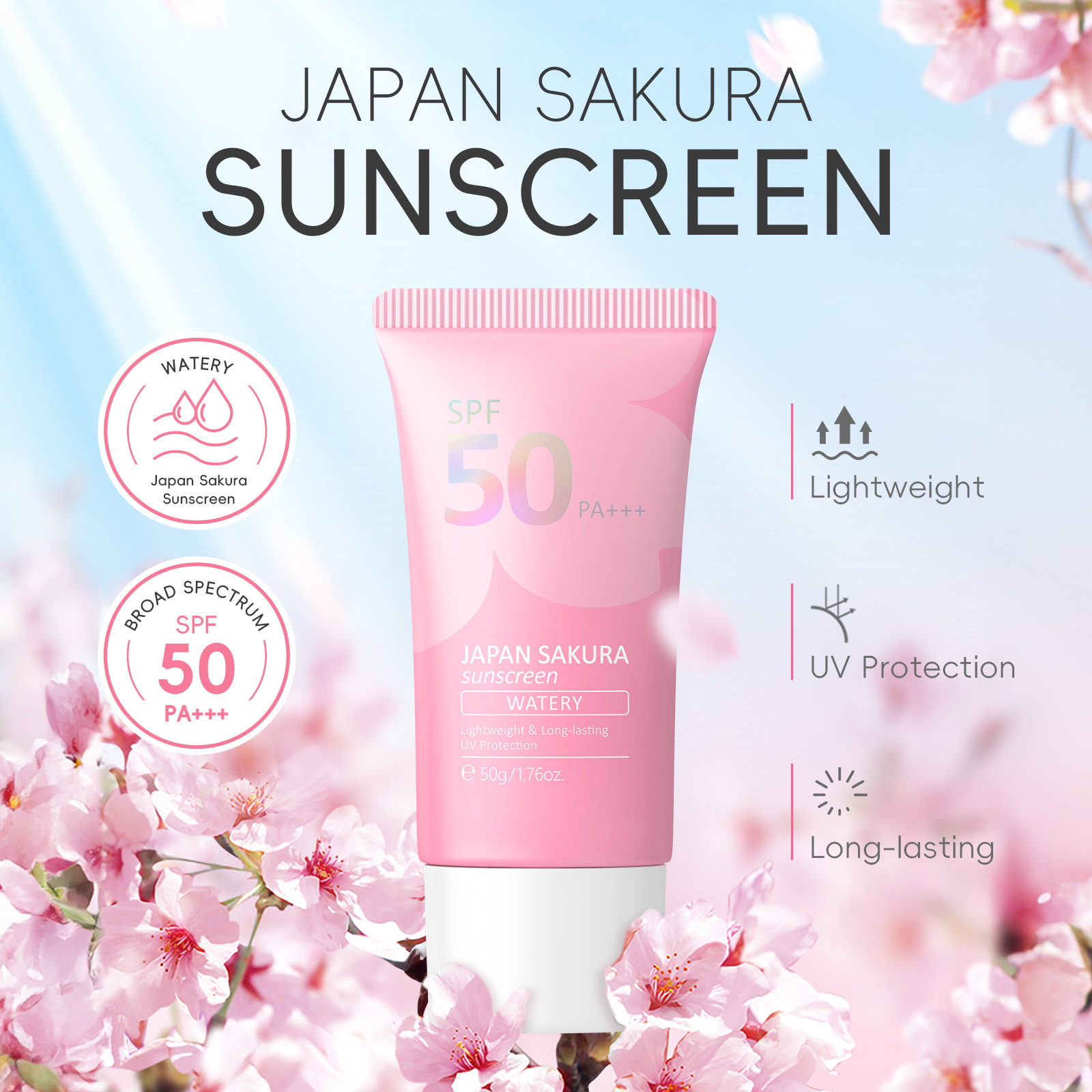 Laikou Sakura Moisturizer Sunscreen Cream Protector Facial Sun Block Spf50 Gel Isolation Lotion  Face Suncream