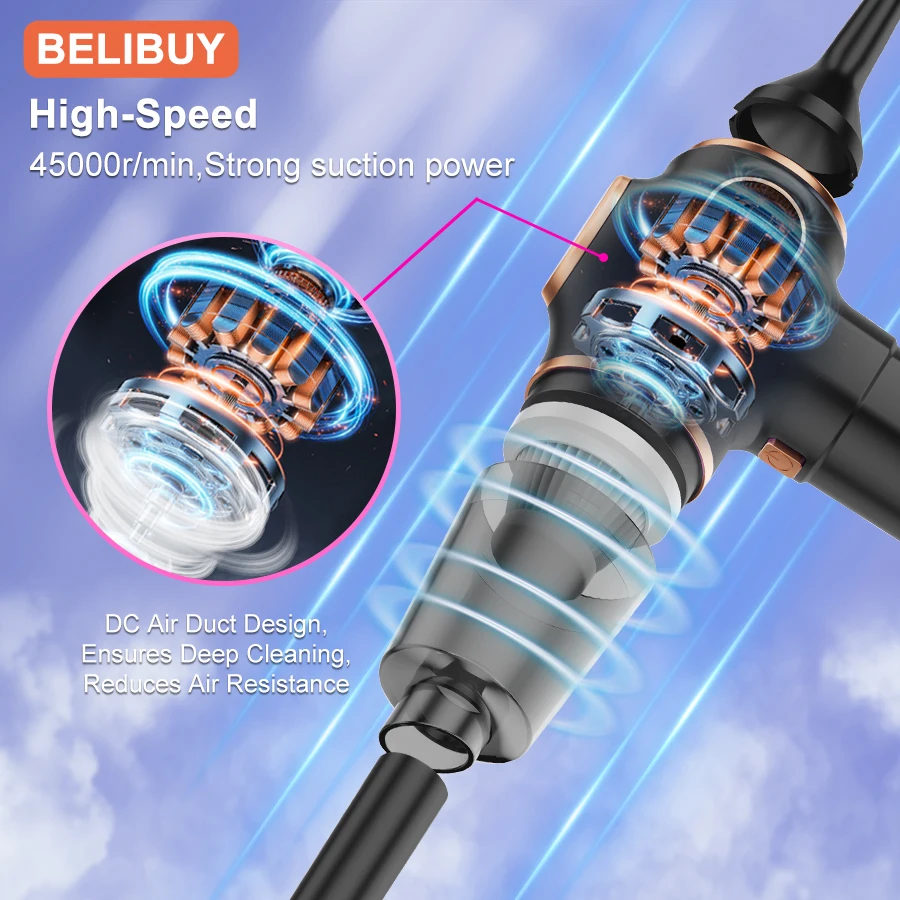 BELIBUY Wireless Vacuum Cleaner Dual Use for Home and Car High Power Home Appliance With display Screen Carpet Sofa Car Cleaner