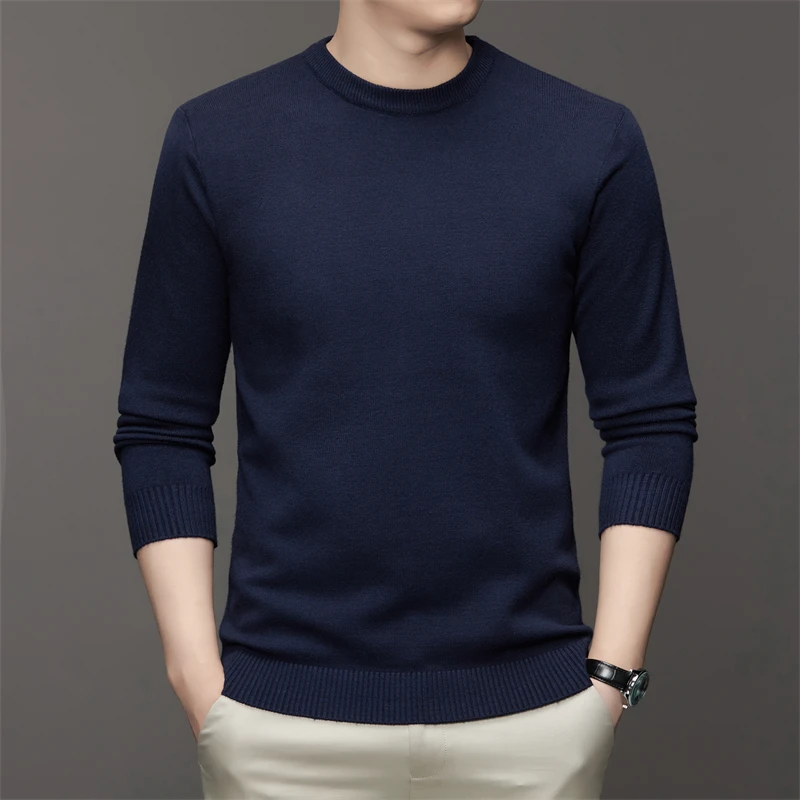 7-kleuren herensweater met ronde hals en lange mouwen, effen kleur, zachte, warme en comfortabele top met basis