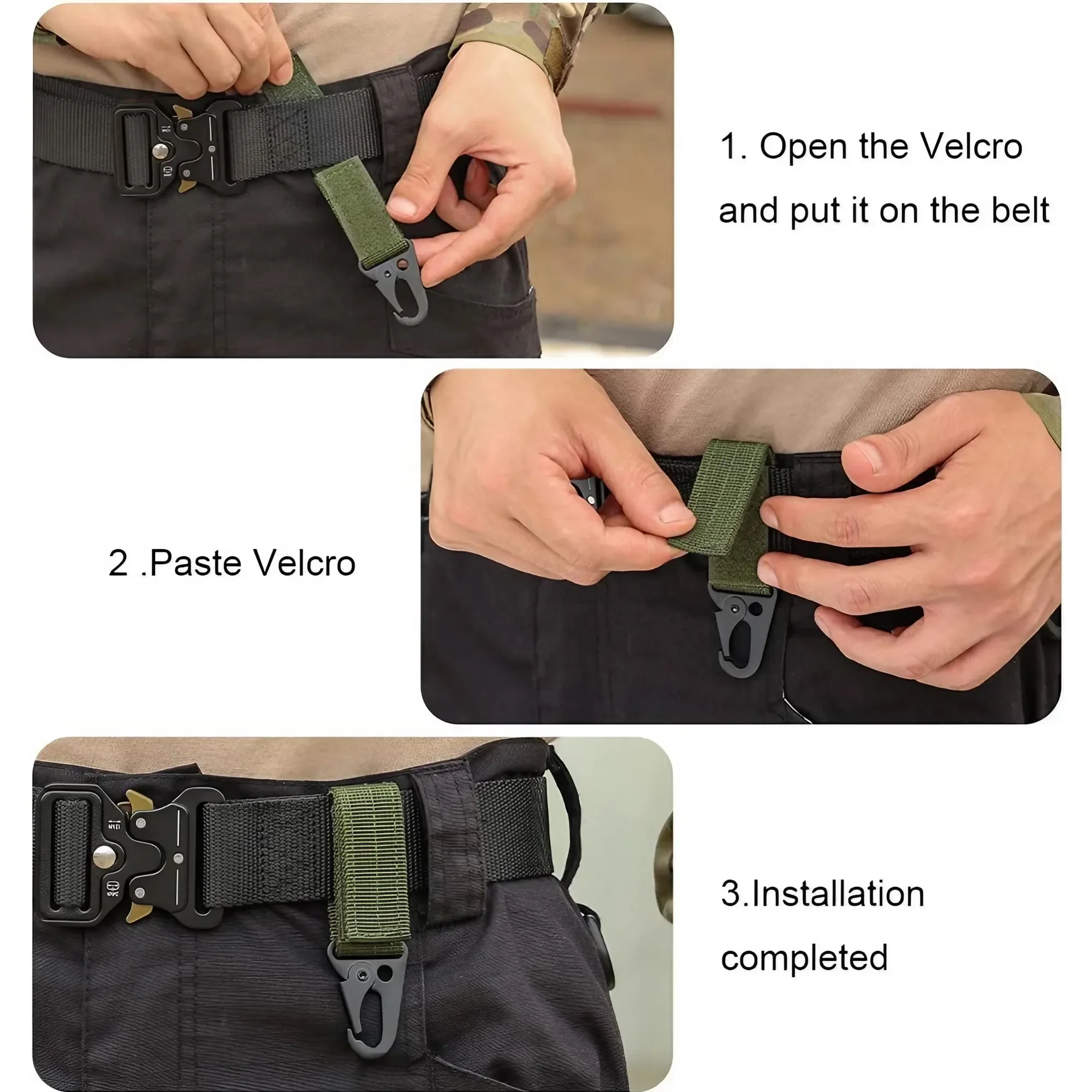 2PCS Tactical Hanging Buckle Molle Nylon Webbing Carabiner Belt Triangle Keychain for Outdoor Climbing Camping Tool Accessory