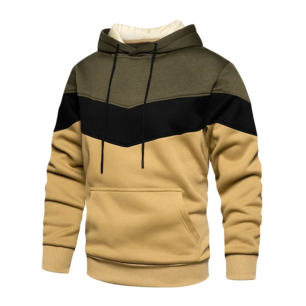 Sudadera con capucha de retales para hombre, ropa informal holgada de lana, ropa de calle cálida, moda masculina, prendas de vestir deportivas de otoño e invierno