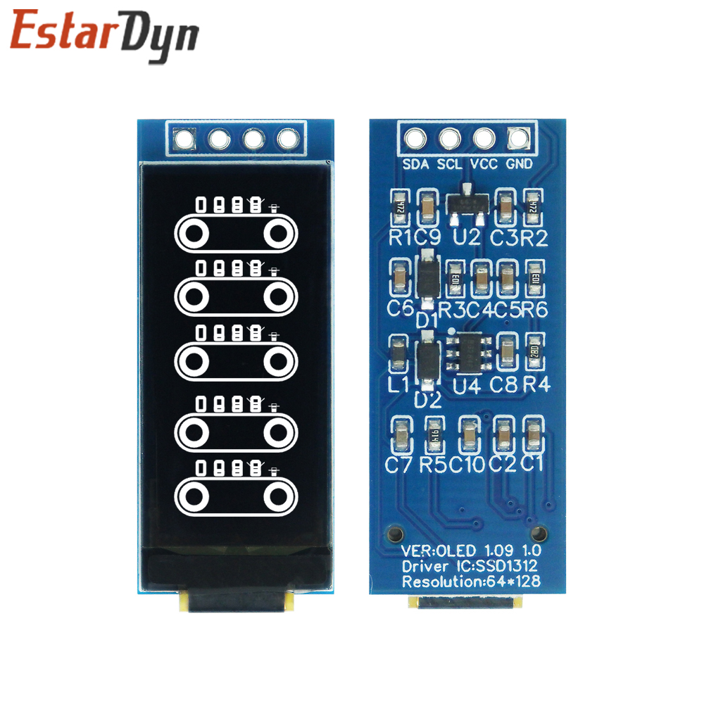 1.09 Inch OLED Display Module 128x64 White SSD1312 I2C, 4 Pin Interface for Arduino Raspberry Pi, Low Power Wide View