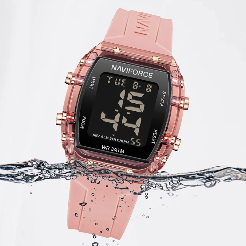 Relojes NAVIFORCE para mujer, reloj femenino con movimiento Digital LCD, moda 50m, banda de silicona resistente al agua, relojes de pulsera electrónicos deportivos
