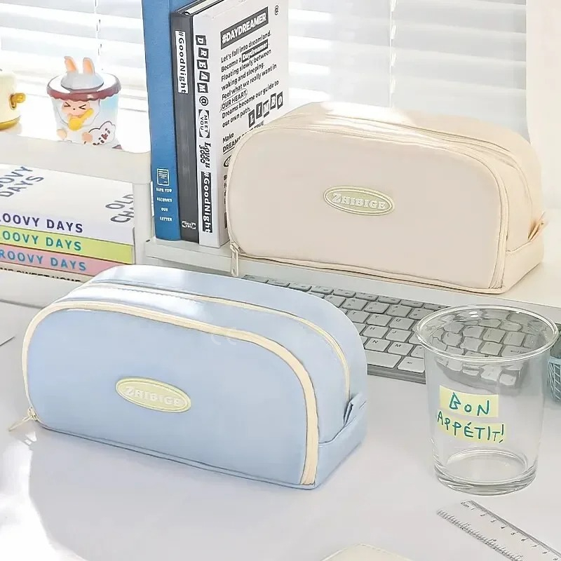 Bolsa de lápis elegante e prática com grande capacidade e múltiplas seções para armazenamento de papelaria, estojo de lápis de volta às aulas