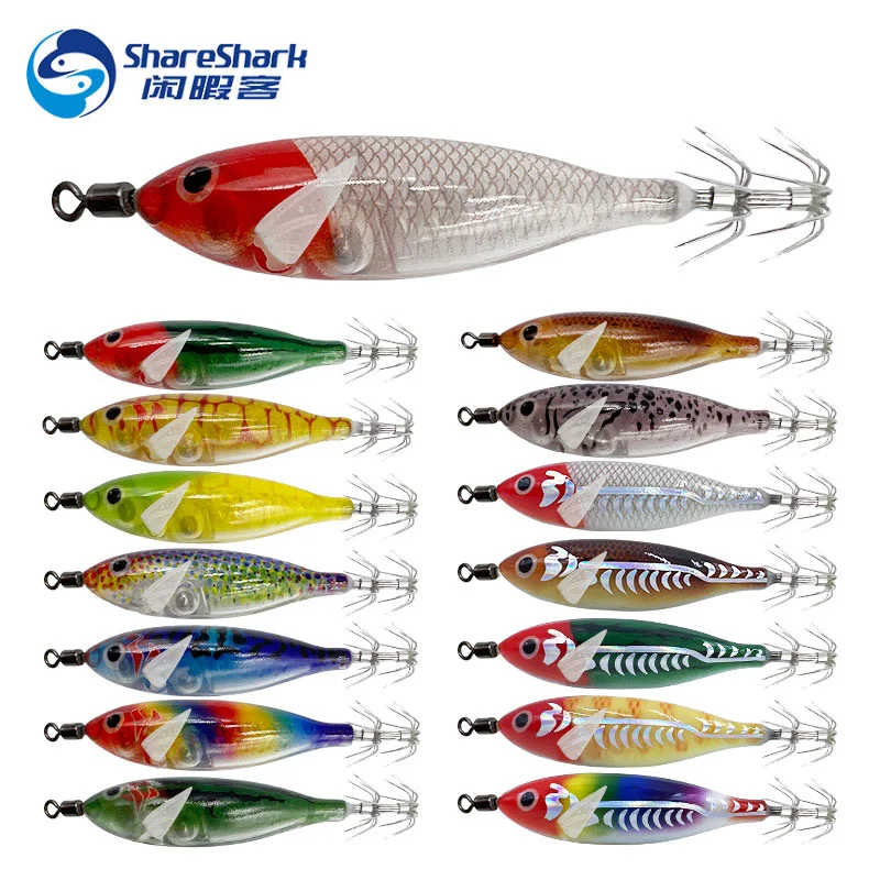 5.7g 5pcs/pack Simulation glow wood shrimp lure lead sinker shrimp bait clamp hook squid hook sea fishing octopus squid bait