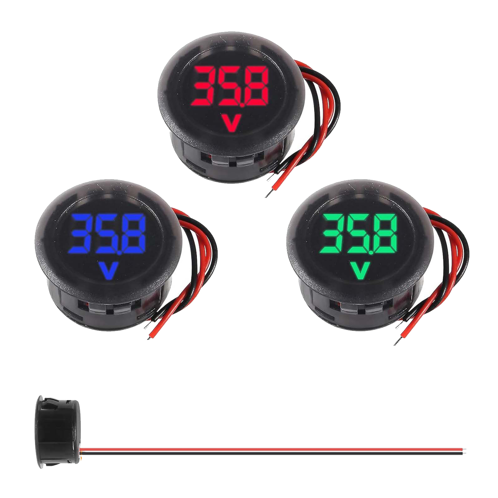 DC 4-100v Led Digital Display Round Two-Wire Car Voltage Gauge Current Meter Volt Monitor Panel For Monitor Vehicle Motorcycle T