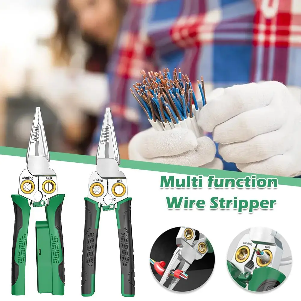 KITPIPI Multi Function Wire Stripper Steel Electrician Crimping Clamper Wire Winding Cutter Tool Splitting Pliers