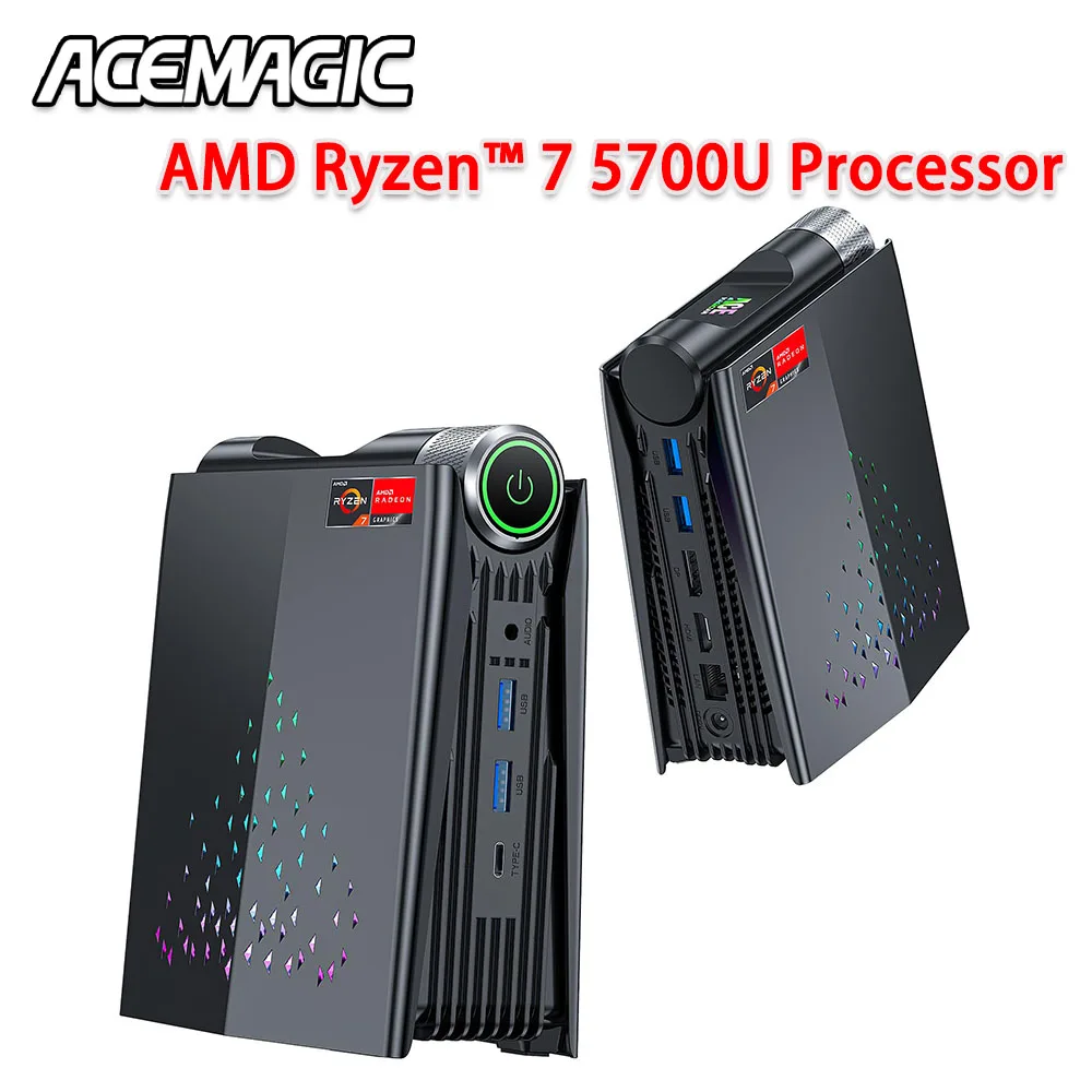 ACEMAGIC S3A Mini PC Gaming AMD Ryzen 7 5700U RAM 16/32GB DDR4 512GB/1TB SSD Gamer Computer RGB Light Control WiFi6 BT5.2