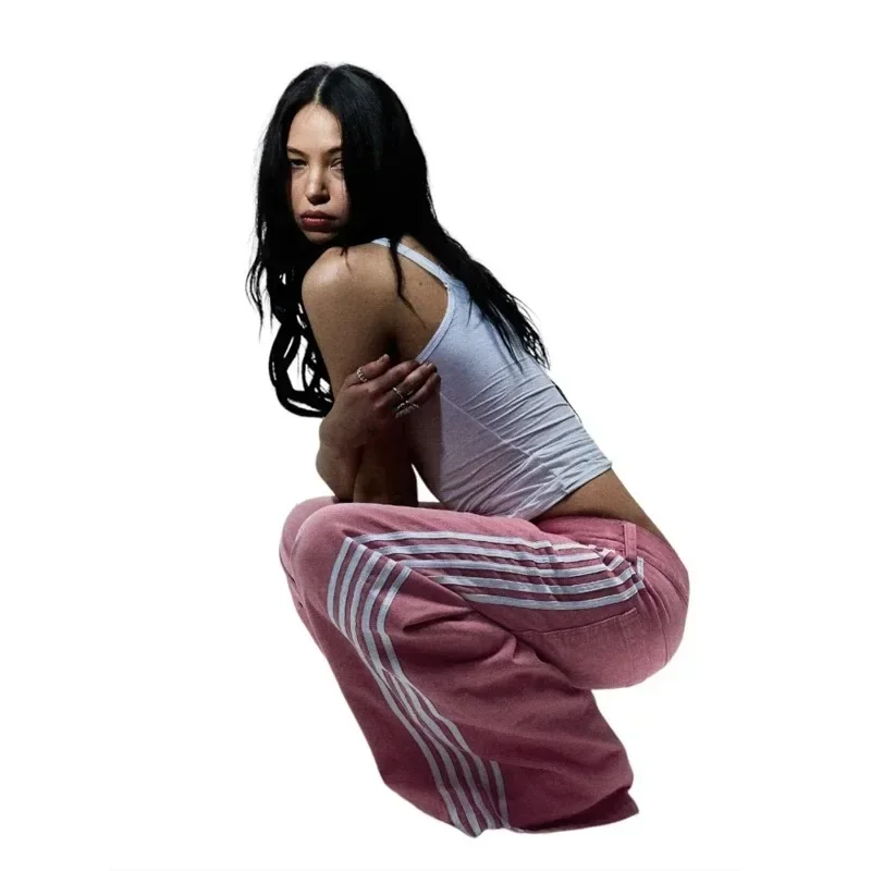 Y2K 헐렁한 청바지 하라주쿠 수 놓은 줄무늬 고품질 빈티지 streetwear 남성 여성 캐주얼 와이드 레그 데님 바지 스웨트 팬츠