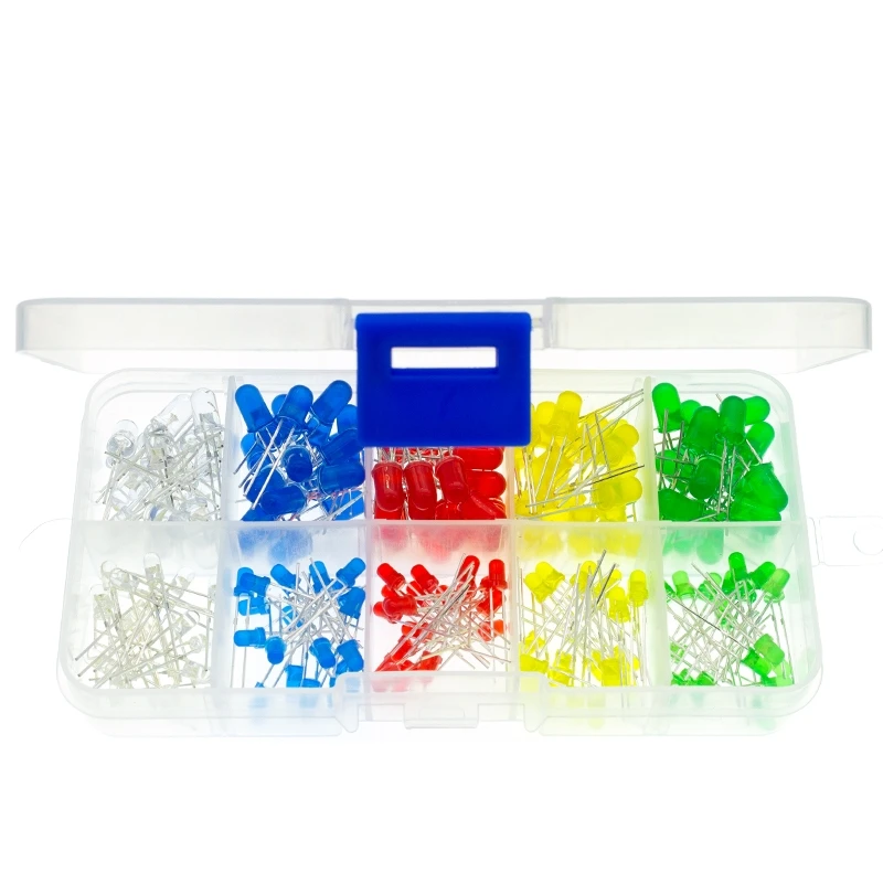 Clear LED Light Emitting Diodos, Lâmpada, Vermelho, Verde, Azul, Amarelo, Branco, Experimento Científico, 3mm, 5mm, 200 Pcs