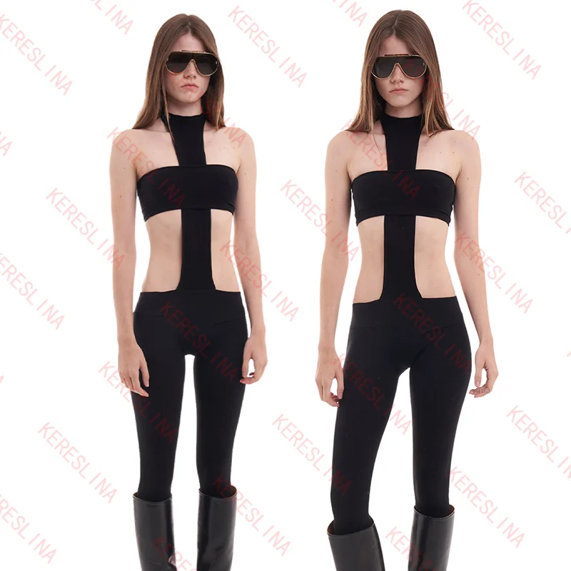 Y2K Goth Emo Mädchen Streetwear amerikanischen Stil Retro sexy Neckholder schlanke Damen Strumpfhosen High Street Harajuk Punk Overall Hose