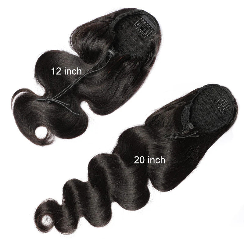 Vague de corps cordon queue de cheval naturel noir brésilien 100% vrais cheveux humains queue de cheval pince dans les cheveux Extensions de queue de cheval pour les femmes