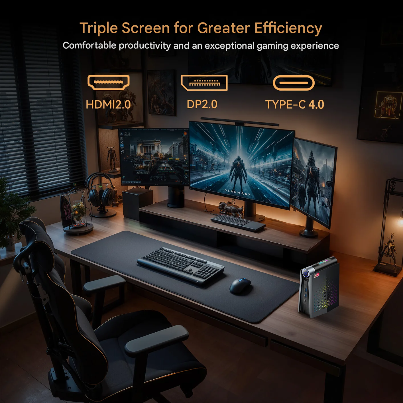 ACEMAGIC MINI PC AMD Ryzen 7 8745HS 32 GB RAM 1 TB SSD Windows 11 Pro MINI Computer Wifi6 BT5.2 mit RGB-Licht 4K Dreifach-Display