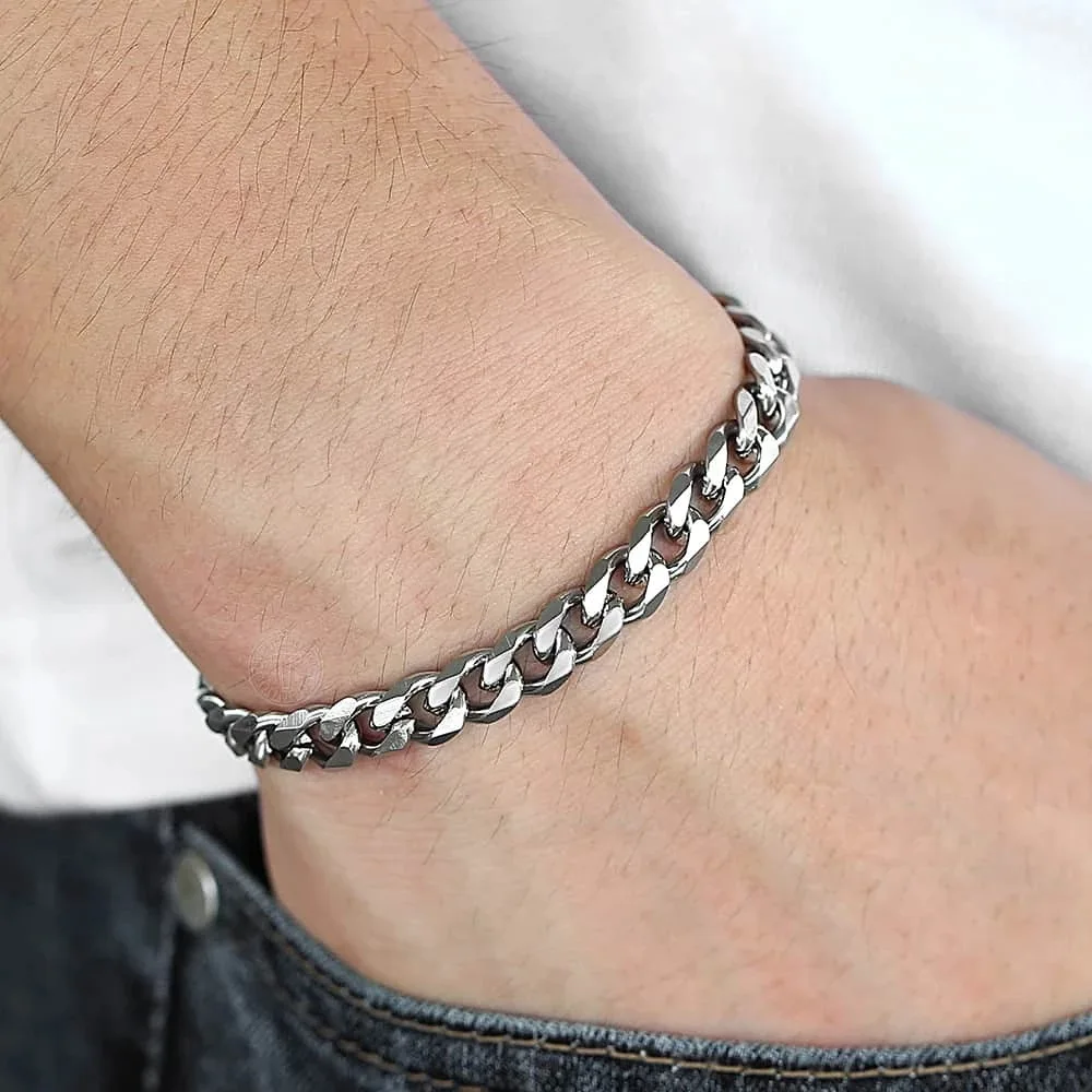 ใหม่อินเทรนด์ Cuban CHAIN สร้อยข้อมือผู้ชายคลาสสิกสแตนเลส 3/5/7/9 มม.ความกว้างสร้อยข้อมือสําหรับผู้ชายผู้หญิงเครื่องประดับของขวัญ