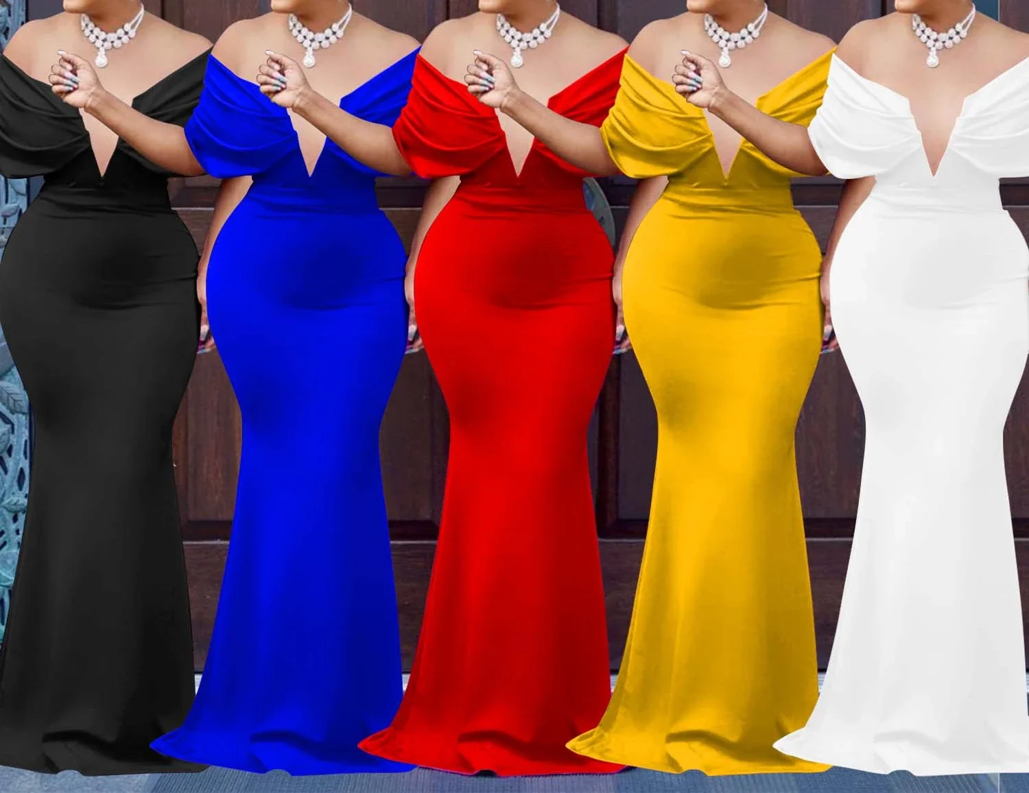 Vestidos de fiesta elegantes con cuello en V y hombros descubiertos para mujer, vestido largo ajustado sin mangas, Vestidos de noche, Vestidos largos sexys HW198
