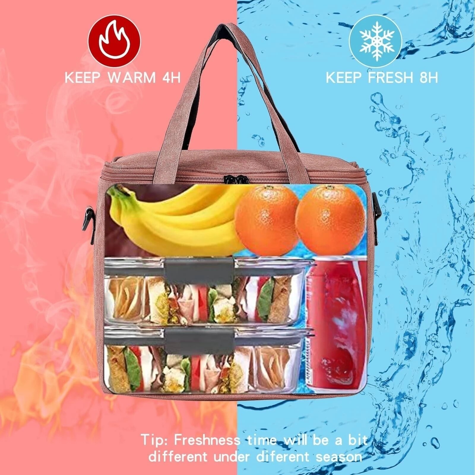 Reutilizável lancheira isolada para homens e mulheres, grande lancheira com alça de ombro, para o trabalho, escritório, piquenique, praia, viagens, 1pc