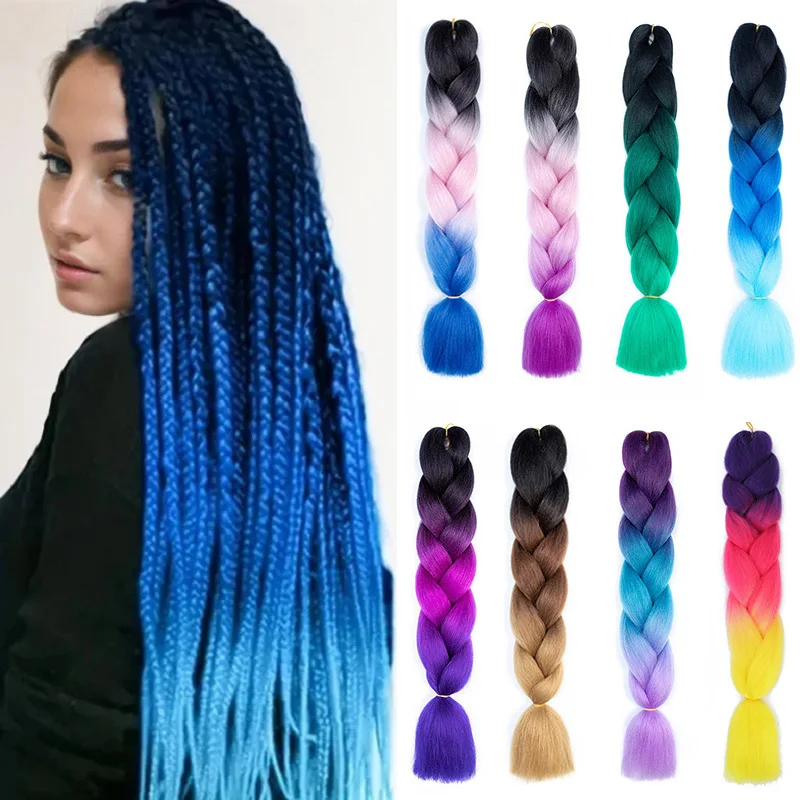 24 inch synthetisch ombre bruin vlechthaar jumbo box vlecht regenboogkleur haar gehaakt haar voor dames