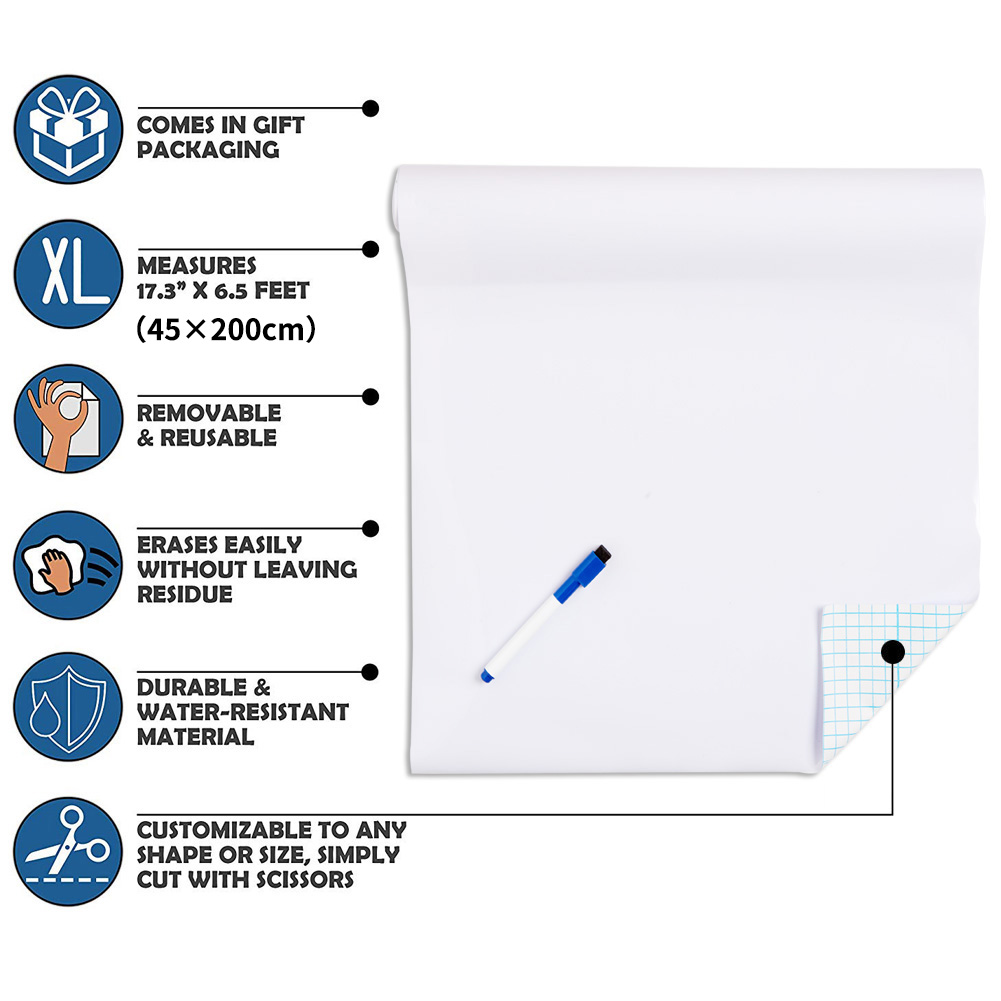 Whiteboard Stickers Chalk Board Erasable PVC Draw Mural Decor Chalk Board Wall Sticker for Kids Rooms Bedroom Office 45x200cm