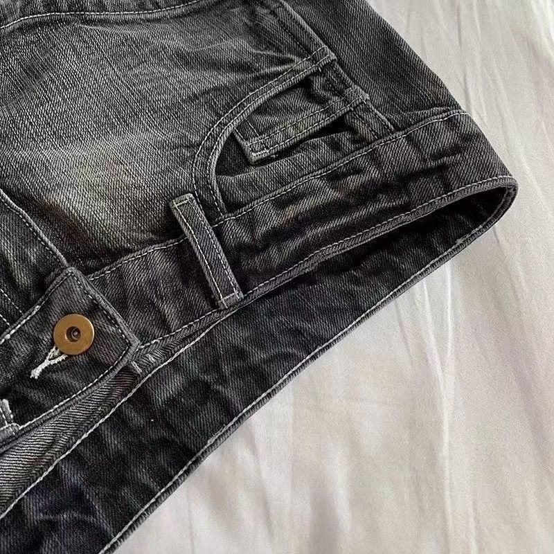 Short en jean Vintage pour femmes, noir, gris, délavé, taille basse, élastique, slim, chaud, été
