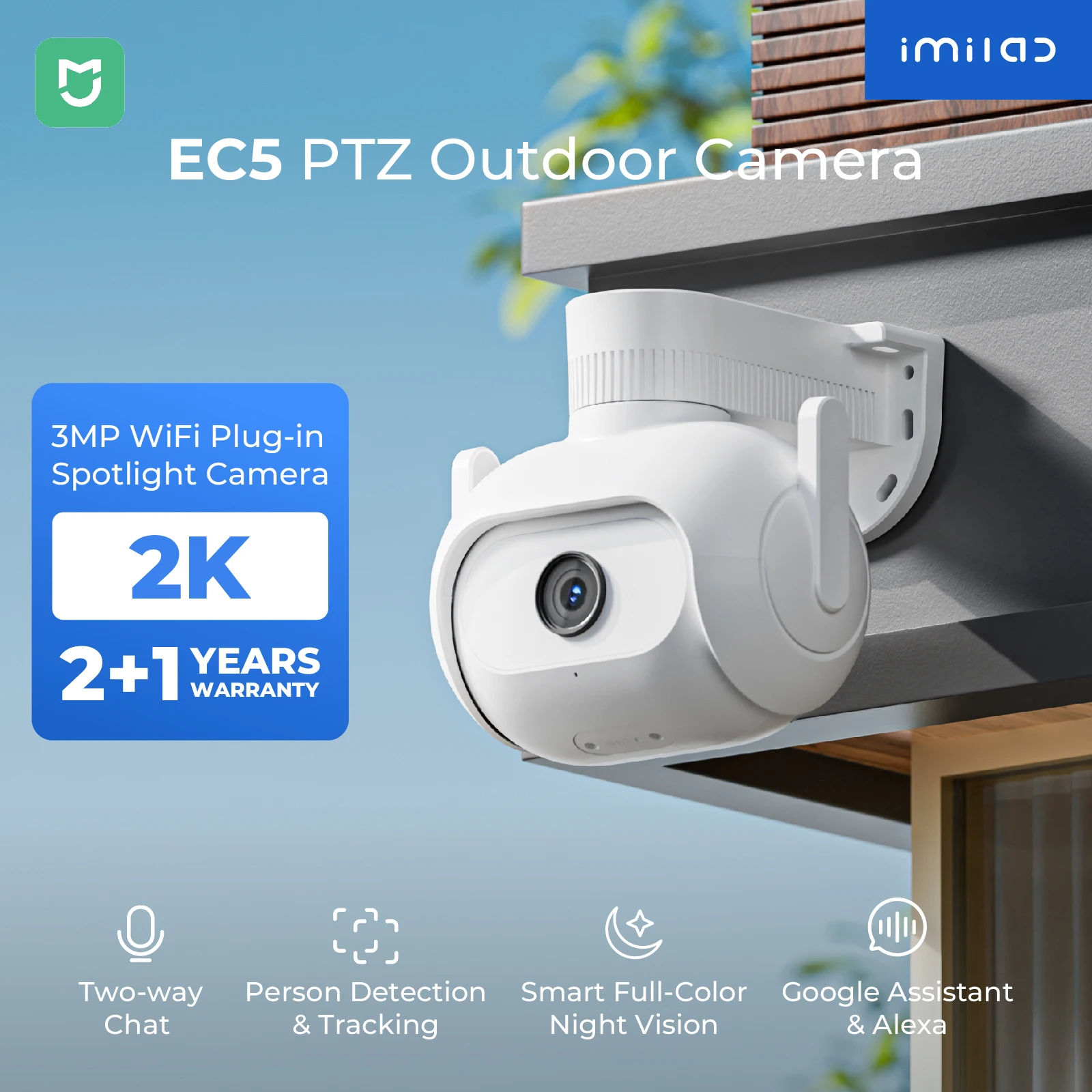 IMILAB - EC5 Pha Camera Ngoài Trời Giám Sát An Ninh, Màu Sắc Nhìn Ban Đêm 360 ° Con Người Theo Dõi, app Mihome 2 Đầu